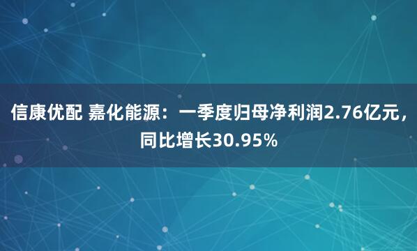 信康优配 嘉化能源：一季度归母净利润2.76亿元，同比增长30.95%